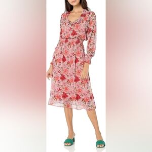Tommy Hilfiger Pink and Red Floral Long Sleeve Dress